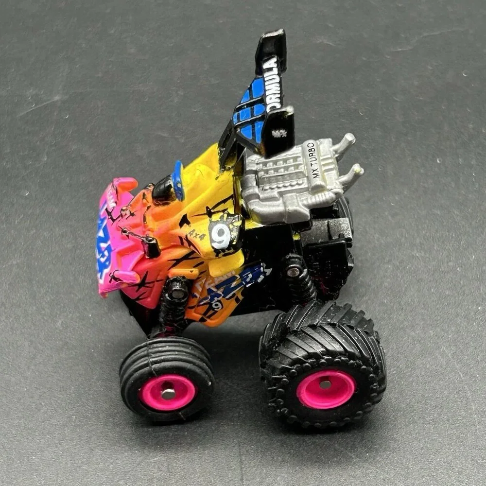 Vintage 90s Micro Machines TEAM LAZER Monster Truck Pink Yellow Galoob Tuff Trax